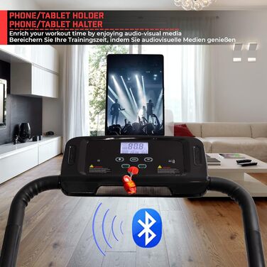 Біговий тренажер Physionics® - електричний, складний, з підставкою для планшета, LED дисплей, 10 км/год, 5 програм, 3 рівні нахилу, для дому