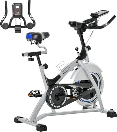 Велотренажер HOMCOM Speedbike для дому, 15 кг маховик, регульоване навантаження, LCD-монітор, до 180 кг, метал/ABS, сріблястий+чорний