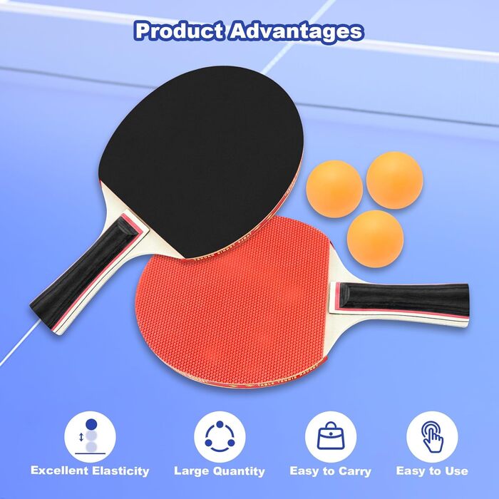 Набір для настільного тенісу: 4 ракетки, 8 м'ячів, сумка. Підходить для початківців, сімей та професіоналів. Ідеально для гри в приміщенні та на вулиці.