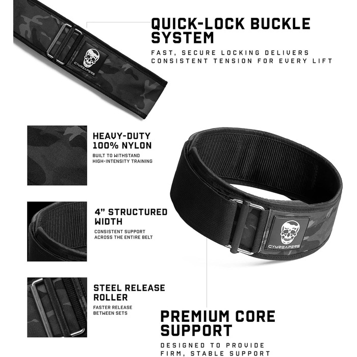 Пояс для важкої атлетики Gymreaper з неопрену та металевою пряжкою для бодібілдингу, пауерліфтингу, кросфіту – 4 дюйми (XXX-Large, Чорний камуфляж)