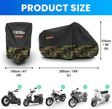 Водонепроникний чохол для мотоцикла Favoto XXL (245x105x125 см, 265x105x125 см) - чорно-камуфляжний