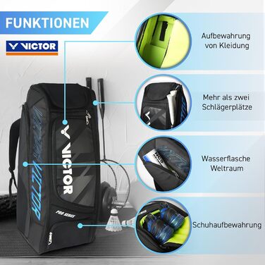 Сумка для бадмінтону Victor BR7007: Рюкзак для ракеток, чорно-блакитна