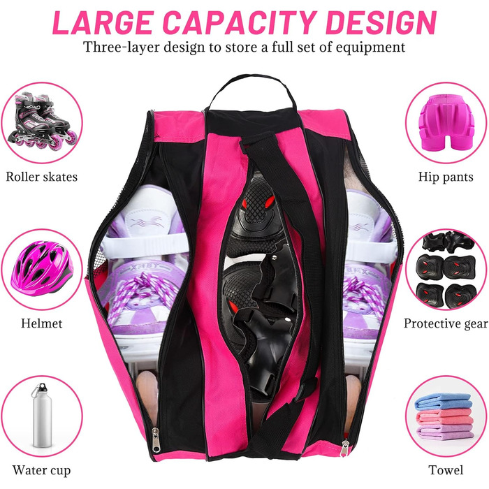 Сумка для роликових ковзанів та ковзанів, рожева: для дорослих та дітей, з регульованими ременями
