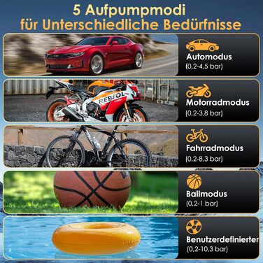Електричний портативний компресор HOVVIDA 150 PSI 5200 мА·г, бездротовий, для авто, мотоцикла, велосипеда, м'ячів, LED, авто-відключення