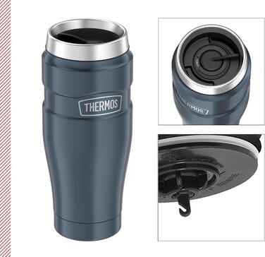 Термос STAINLESS KING з нержавіючої сталі, блакитний, 0,47л - термокружка Coffee to Go, абсолютно герметична, придатна для миття в посудомийній машині, 7 год гаряча & 18 год холодна, з гачком для пакетиків чаю, без BPA (Ice Grey Polished)