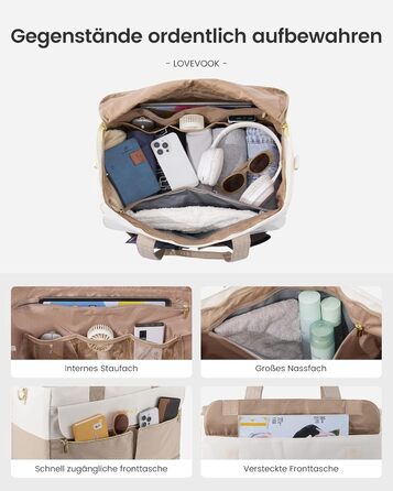 Спортивна сумка LOVEVOOK Weekender 45L з відділенням для взуття та мокрих речей, для подорожей, спортзалу, пологового будинку, ручної поклажі (зелено-бежева)