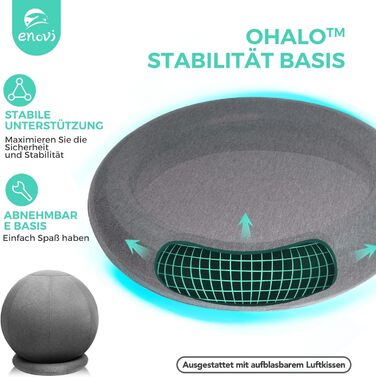 Гімнастичний м'яч ENOVI ProfiBalance з чохлом, Pezziball, офісний сідач, арктичний синій, 70-75 см