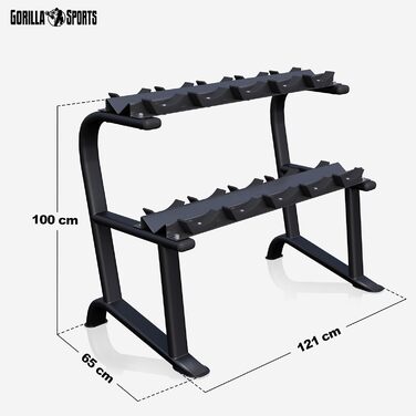 Стійка для гантелей GORILLA SPORTS, 2-рівнева, 121x65x100 см, до 250 кг, сталева, підставка для гантелей, органайзер для гантелей