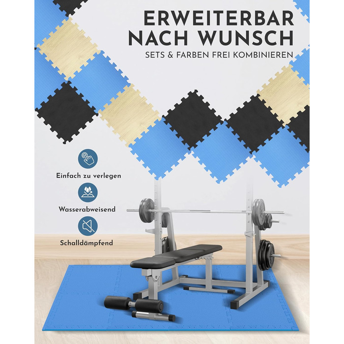 Фитнес-мат NEOLYMP для спортивного обладнання, посилена пазл-підлога для тренувань та гімнастики, захисний килимок (блакитний, 18 шт, 1.7 м²)