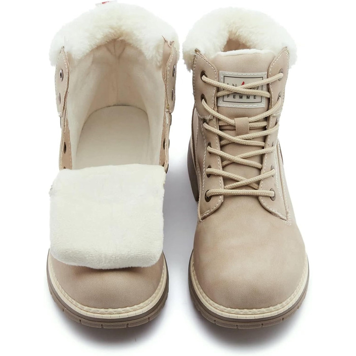 Черевики для туризму та зимові черевики ANJOUFEMME для жінок, водонепроникні та теплі зимові черевики для активного відпочинку, трекінгу та зимових прогулянок (42 EU, A19 Pelzbeige)