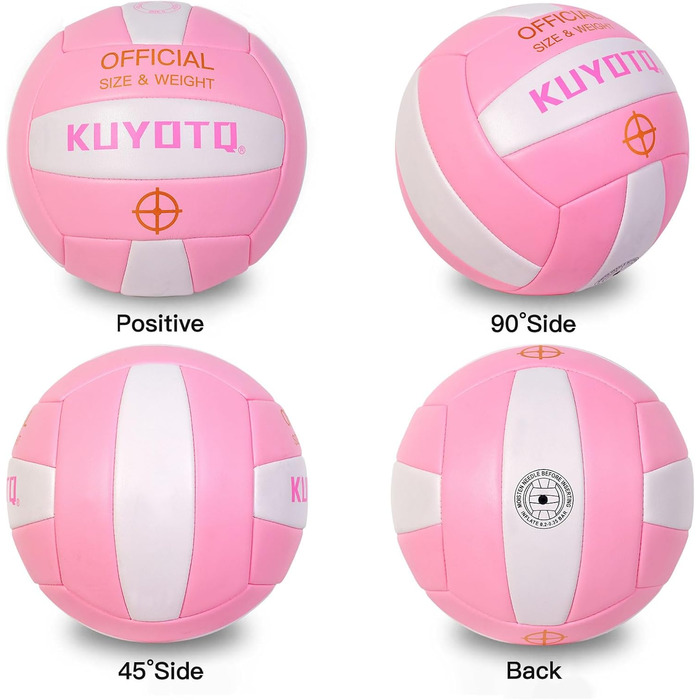 Волейбольний м'яч KUYOTQ рожевий, розмір 5, товста поверхня 3 мм з м'якої шкірозамінника - для гри на пляжі та тренувань, підходить для підлітків та дорослих