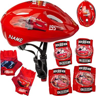Дитячий шолом Cars Lightning McQueen + рукавички + захист колін та ліктів (розмір 5)