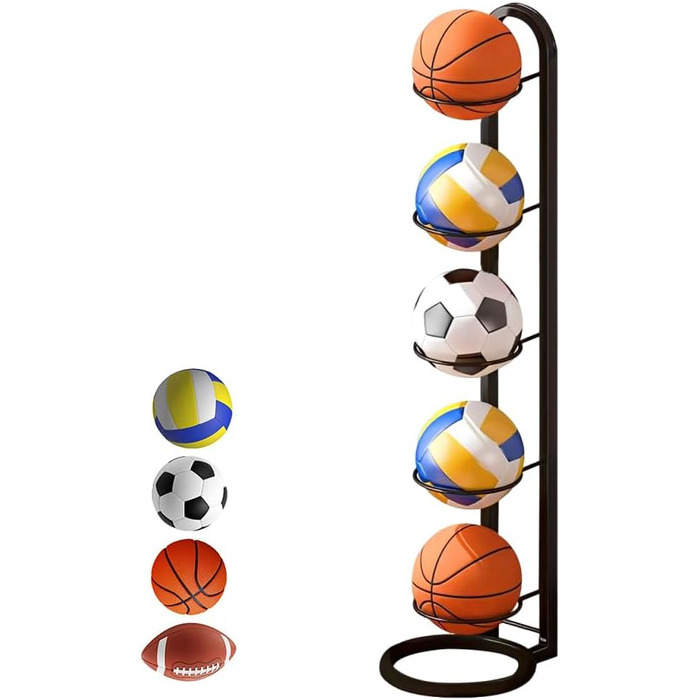 Стельовий органайзер для м'ячів: стійка для зберігання футбольного та баскетбольного м'яча, 5 ярусів, вертикальна, спортивне обладнання