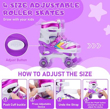 Дитячі ролики Kinder з регулюванням, 8 світлодіодних коліс, ролики Quad для дівчаток та хлопчиків, для початківців, внутрішнє та зовнішнє використання (S (EU28-32), фіолетовий)