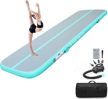 Килимок для гімнастики Air Matte Track, 300x100x20 см, надувний, з насосом, для дому та на вулицю, м'ятно-зелений