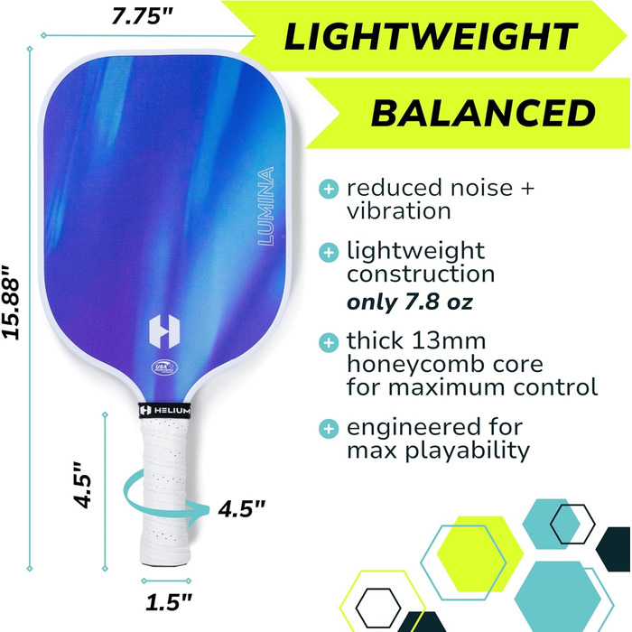 Набір піклбол-ракетки Helium Pro Carbon Fiber (4 шт.) з м'ячами та сумкою, сертифіковані USAPA, високошвидкісний наліт, легка серцевина Honeycomb