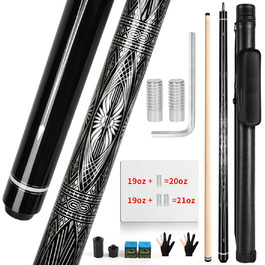 AKLOT Більярдний кий 3-в-1, 58 дюймів, з канадського клена, 19 oz, з можливістю регулювання ваги до 20/21 oz, з чохлом