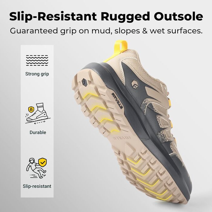 Черевики для хайкінгу FitVille Extra Weit для чоловіків, водонепроникні, трекінгові півчеревики, Outdoor, з підтримкою склепіння стопи, розмір 40-50 (45 EU Weit), світло-коричневий, темно-сірий