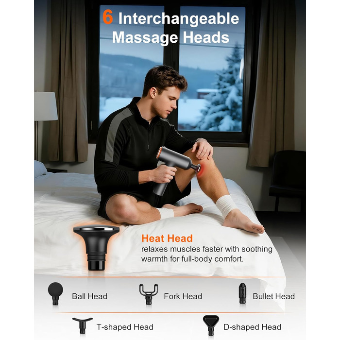 Масажер для м'язів Arboleaf з підігрівом та LED-дисплеєм, 6 насадок, 5 рівнів інтенсивності та 3 режими підігріву