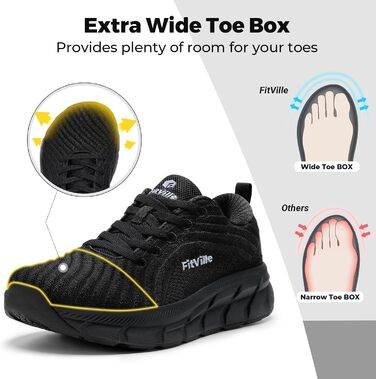 Жіночі кросівки FitVille для бігу та ходьби, дихаючі, чорні (40 EU, широка колодка)