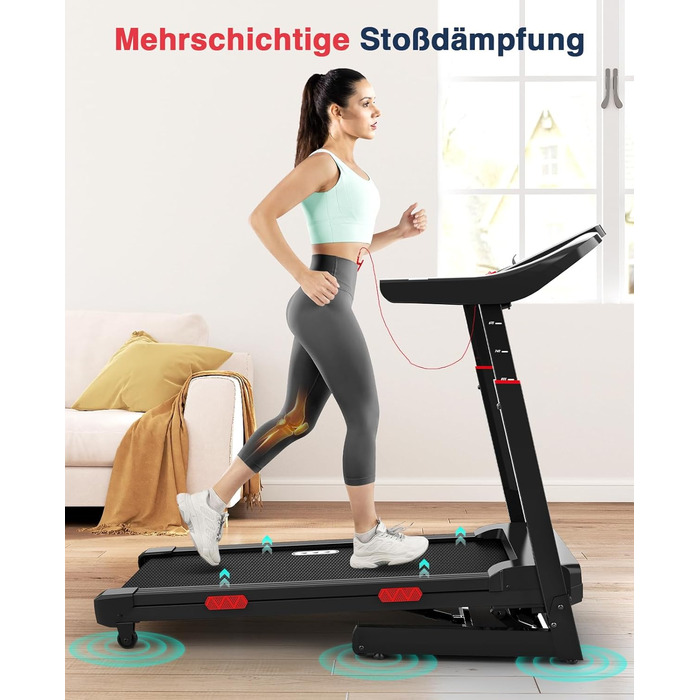 Біговий тренажер Redliro з автоматичним нахилом 15% - складний, до 160 кг, з регульованим поручнем та Bluetooth, для дому