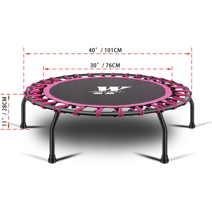 Трамплін для фітнесу 112 см, міні-трамплін для дому, рожевий, регульована ручка, вантажопідйомність до 150 кг