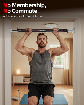 Кімнатна турнік Abahub для дверей з фіксатором, без свердління, чорно-червоний, для домашніх тренувань