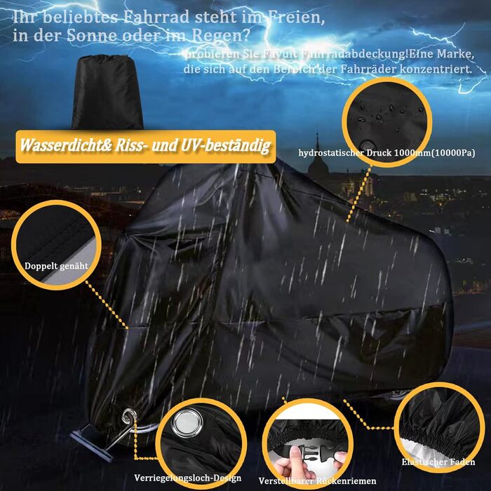 Водонепроникний чохол для велосипеда на 2 велосипеди, 210D Oxford, 170x60x85cm, чорний