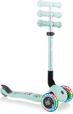 Самокат трьохколісний GLOBBER Junior Fantasy Lights складний, колеса 120/80 мм, ABEC 5, LED-підсвітка, м'ятний колір