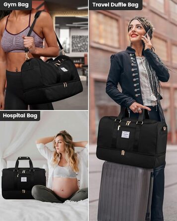LOVEVOOK жіноча спортивна дорожня сумка з відділенням для взуття та косметички, водонепроникна сумка для подорожей, ручна поклажа чорна
