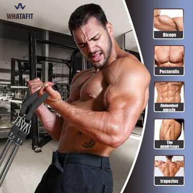 Набір еластичних стрічок WHATAFIT для фітнесу з анкерами, ручками та сумкою. Ідеально для силових тренувань, реабілітації та домашніх занять. Колір: темно-сірий