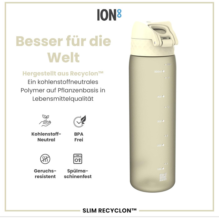 Ion8 Tritan пляшка для води, 500 мл, рожева, без BPA, з клапаном, для спорту, зручна, легко мити