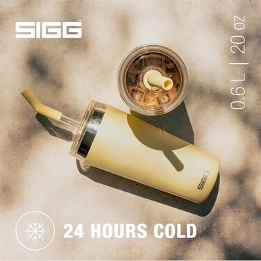 Термочашка SIGG Travel Mug Helia 0,6 л Optimistic Yellow, нержавіюча сталь 18/8, скляна трубочка, щітка для очищення, герметична, BPA-free