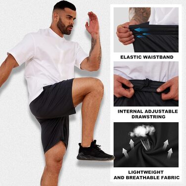 Шорти спортивні чоловічі CE' CERDR для тренувань з кишенями та еластичним поясом, 5 шт. (чорний, темно-сірий, темно-синій, світло-сірий, зелений)