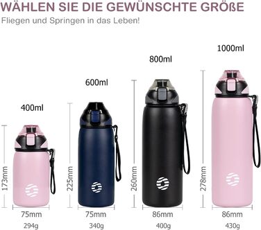 Дитяча термос-пляшка Fjbottle 400 мл, нержавіюча сталь, зручне відкривання, BPA Free, герметична, для газованих напоїв, для хлопчиків і дівчаток, єдиноріг, для школи та подорожей