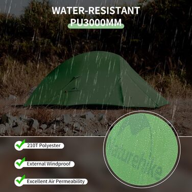 Намет Naturehike Cloud Up Pro 1-місний, легкий, водонепроникний, для кемпінгу та трекінгу (зелений, 210T)