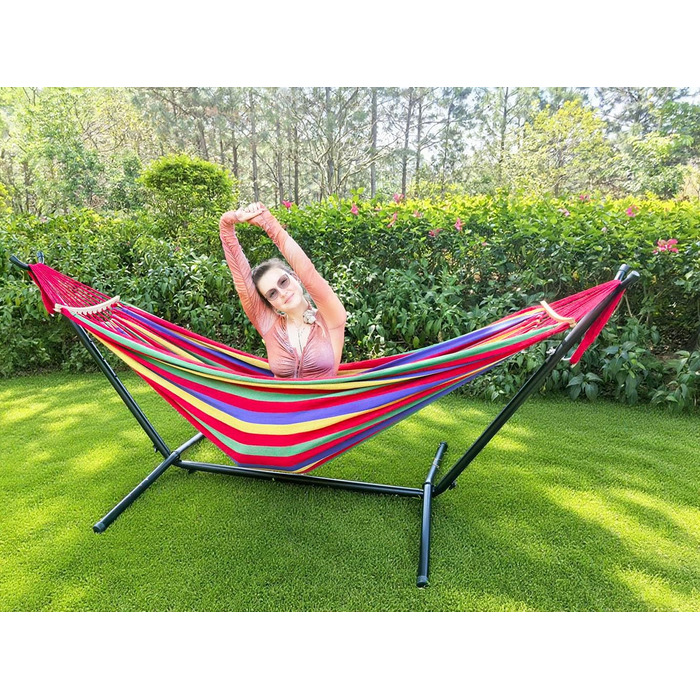Гаммак GOCAN XXL для 2 осіб, 220x150 см, 330 см, 300 кг, бавовна, для відпочинку на природі, у саду, вдома, для дітей, сірий з червоними смугами