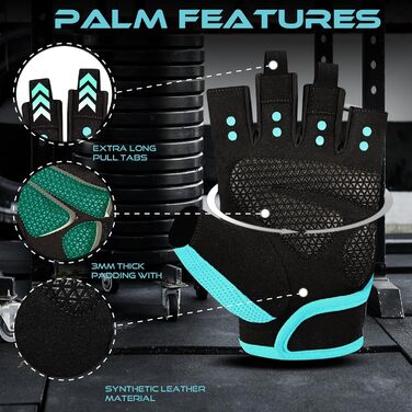 Фітнес-рукавички BEAST RAGE: дихаючі, для чоловіків та жінок, важке підняття, бодібілдинг, тренування, нековзні, кросфіт, силові тренування, велоспорт (S, AQUA)