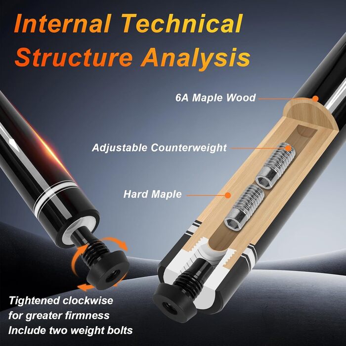 AKLOT Більярдний кий 3-в-1, 58 дюймів, з канадського клена, 19 oz, з можливістю регулювання ваги до 20/21 oz, з чохлом