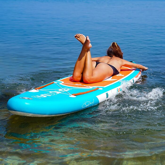 Надувний SUP Борд FunWater 320CM з повним аксесуаром: весло, насос, рюкзак, лінія, водонепроникний мішок. Колір: Дельфін-блакитний