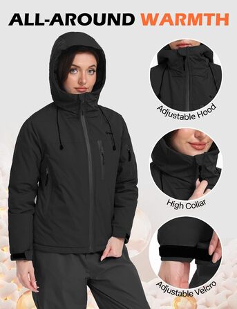 Жіноча лижна куртка GEMYSE з інтегрованими плечовими ременями. Тепла водонепроникна вітронепроникна куртка-сніжинка для активного відпочинку (M, Чорний)