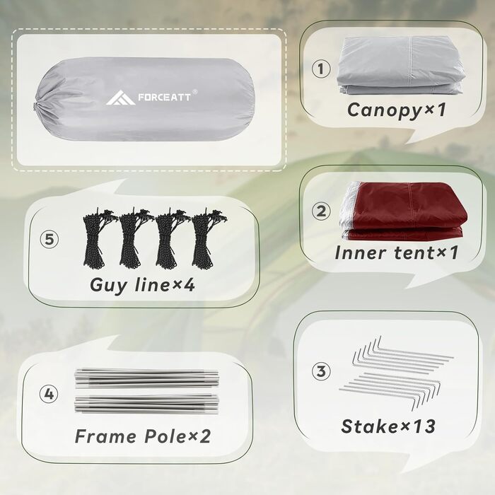 Намет Forceatt для кемпінгу 2-4 особи, 3-4 сезон, водонепроникний, ультралегкий, куполоподібний, для трекінгу, фестивалів, білого та червоного кольору