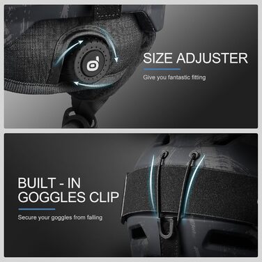 Шолом для лижного спорту та сноуборду Odoland з маскою, регульований, для чоловіків, жінок та підлітків, розмір L (60-61 см), колір: чорний