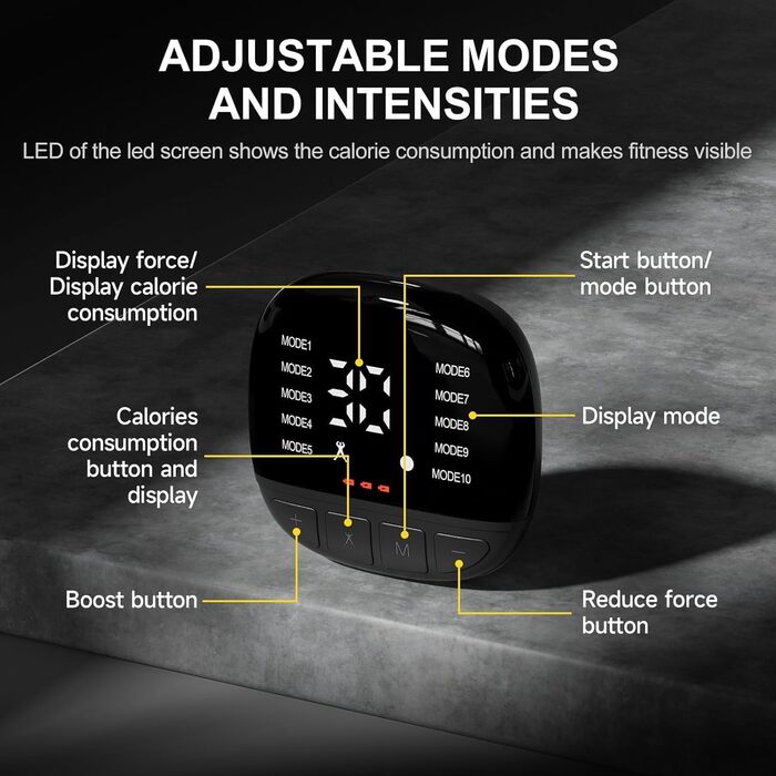 EMS тренажер для пресу, електричний, 10 режимів, 30 інтенсивностей, USB, портативний, жовтий