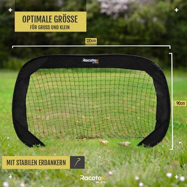 Дитячі футбольні ворота для саду – 2 шт. з посиленими штангами з скловолокна. Комплект включає м'яч, насос, ґрунтові анкери та сумку для транспортування. Чорні ворота для футболу для дітей