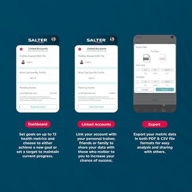 Розумні ваги Salter 180 кг – аналізатор складу тіла, 17 метрик, жир, вода, м'язова та кісткова маса, BMI, BMR, додаток Salter Health, 8 профілів, підсвічування, SA00656FEU6