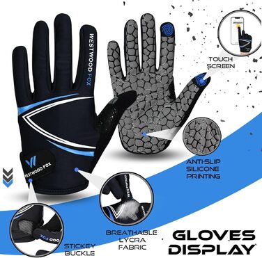 Велосипедні рукавички Westwood Fox Vofinger з антиковзаючою поверхнею та підтримкою сенсорного екрану, амортизуючі рукавички для гірського велосипеда, шосе, перегонів, їзди та спорту для чоловіків та жінок (L, синій)