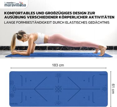 Килимок для гімнастики та йоги LA MENTE ES MARAVILLOSA: антиковзкий, з сумкою та E-book, 183x61 см