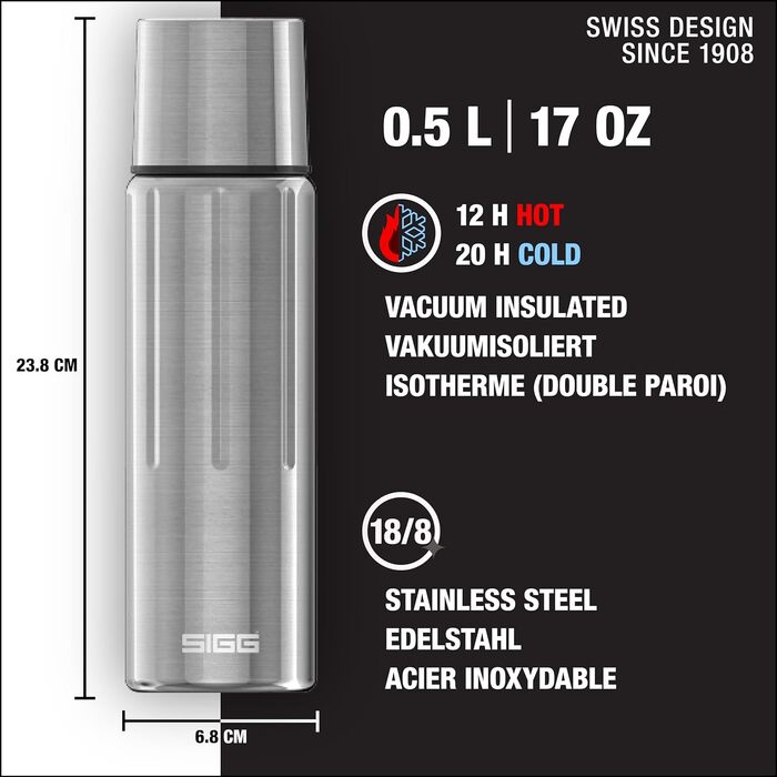 Термос-пляшка SIGG Gemstone IBT з чашкою, герметична, легка, BPA-free, нержавіюча сталь 18/8, 0,5/0,75/1,1 л