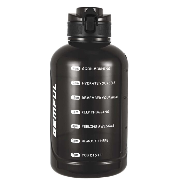 Пляшка спортивна GEMFUL 3л з міткою часу, соломинкою та ручкою, сіра. BPA-free, герметична, для фітнесу, тренувань та активного зволоження.